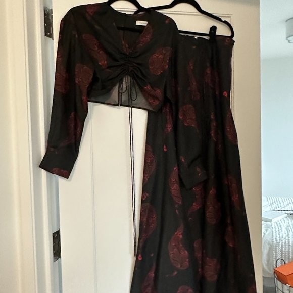 Christopher Esber Ruched Silk Crop Top Skirt Set Paisley Print Sz 10 Black Multi - Picture 5 of 12